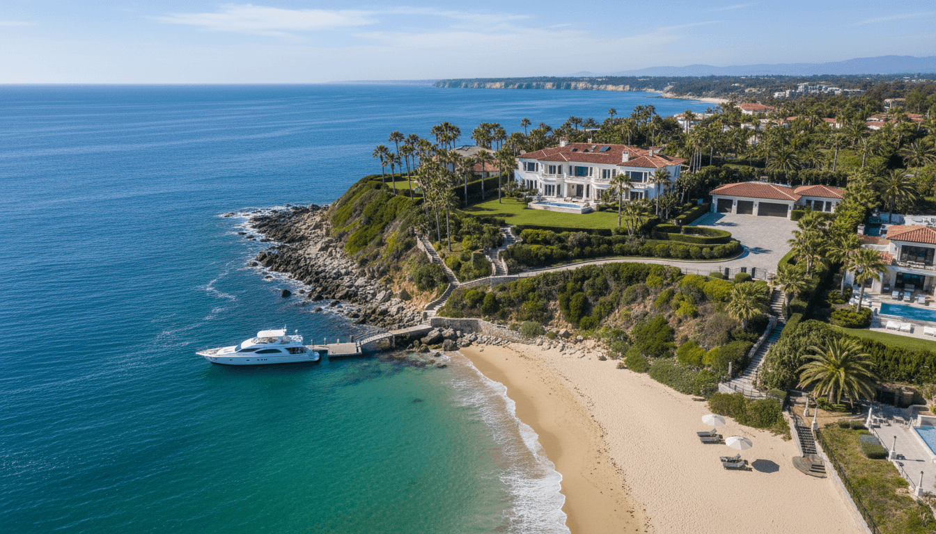 Drone shot of a coastal property showing direct beach access and dunes